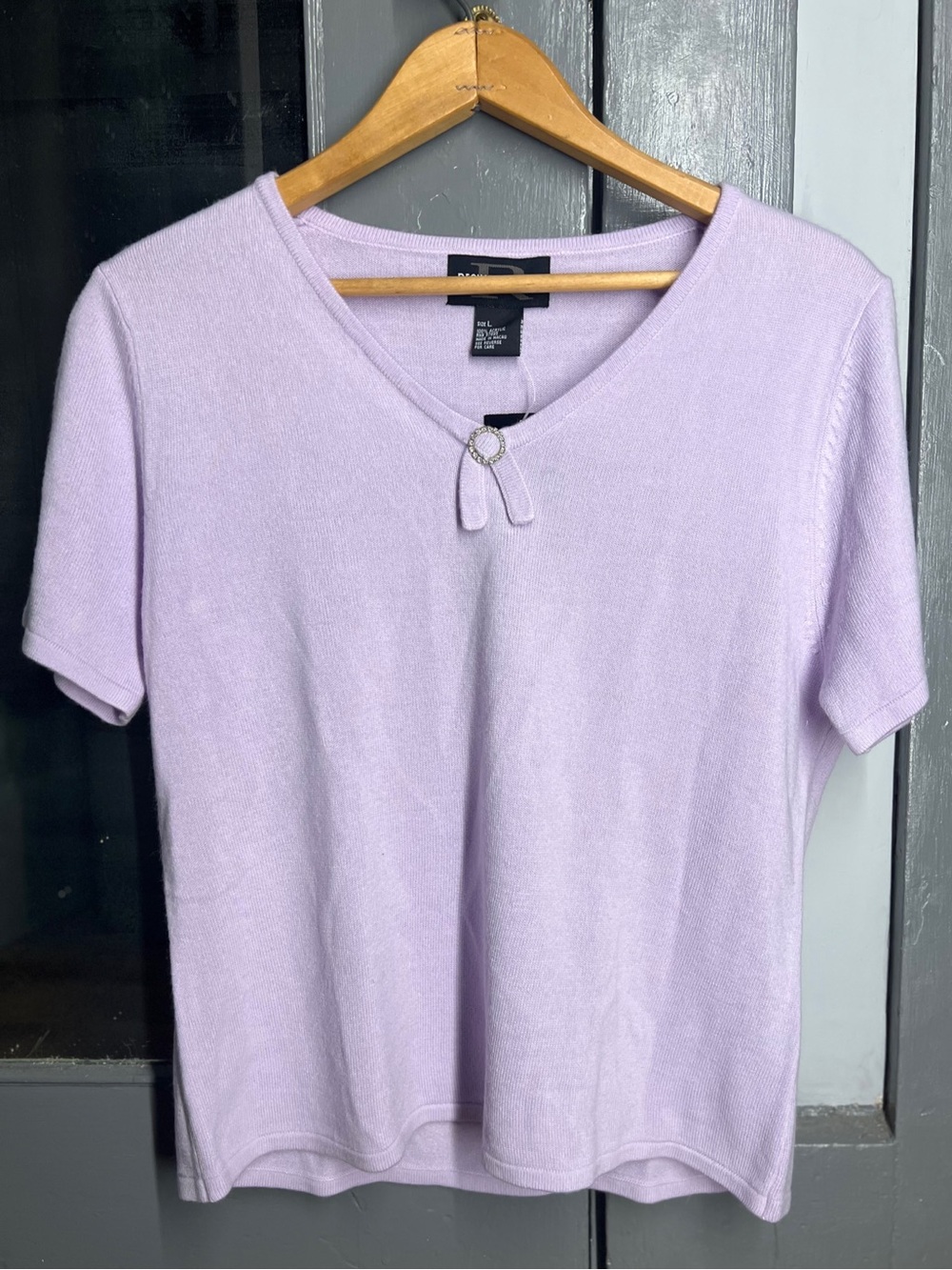 Lilac Short-Sleeve V-Neck Top with Ring Accent